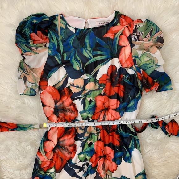 Floral puff sleeves waist tie ruffled midi dress L - Picture 10 of 16